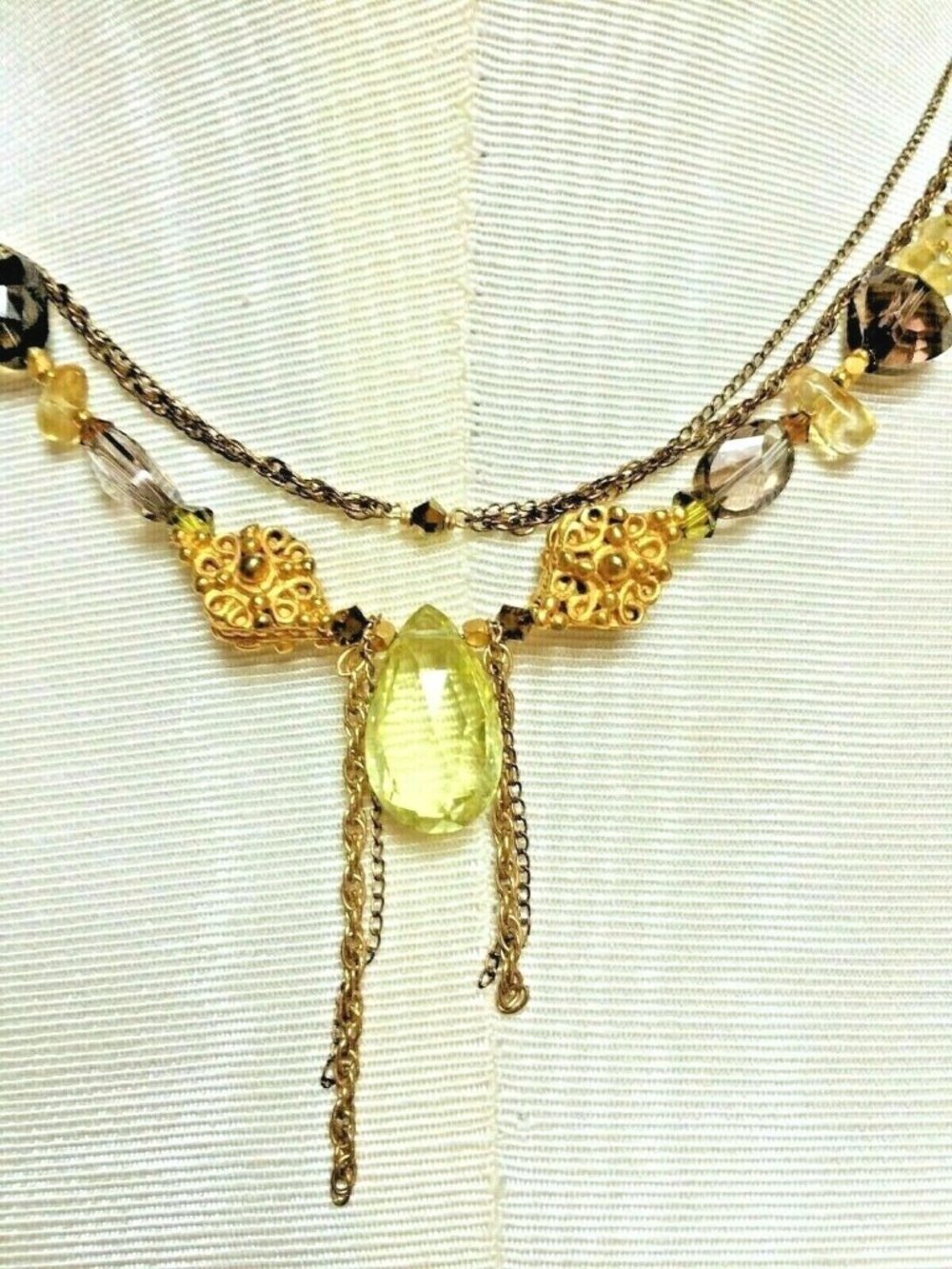Chipita Chain Necklace Lemon Faceted Citrine Smoky Topaz Vermeil Signed